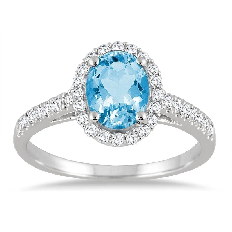 Blue Topaz and Diamond Halo Ring in 10K White Gold