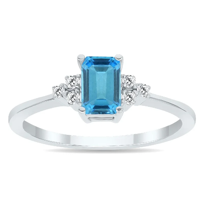 Blue Topaz and Diamond Regal Ring in 10k White Gold