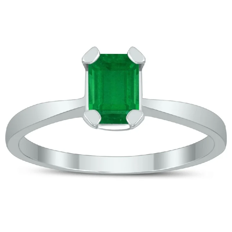 Emerald Shaped 6X4MM Emerald Solitaire Ring in 10K White Gold