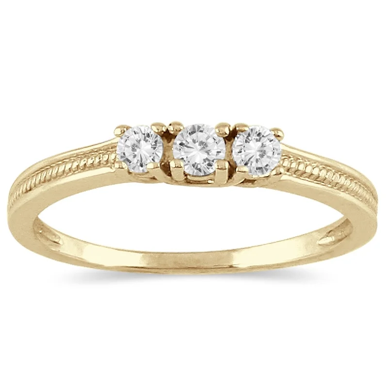 Marquee 1/4 Carat TW Diamond 3 stone Ring in 10K Yellow Gold