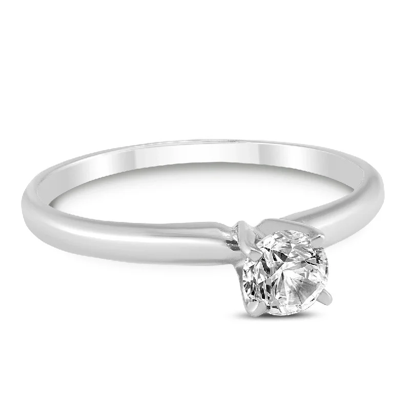 Marquee Certified 1/4 Carat Round Diamond Solitaire Ring in 14K White Gold (H-I Color, SI1-SI2 Clarity)