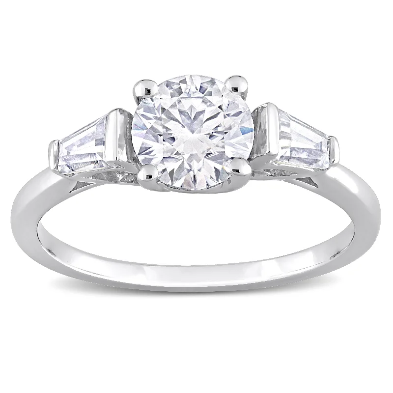 Miadora 1 1/5ct DEW Taper Created Moissanite Three Stone Ring in Sterling Silver