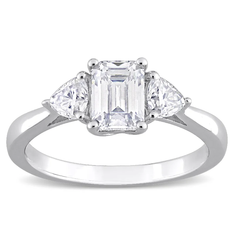 Miadora 1 5/8ct DEW Octagon and Trilliant Created Moissanite 3-Stone Ring in Sterling Silver