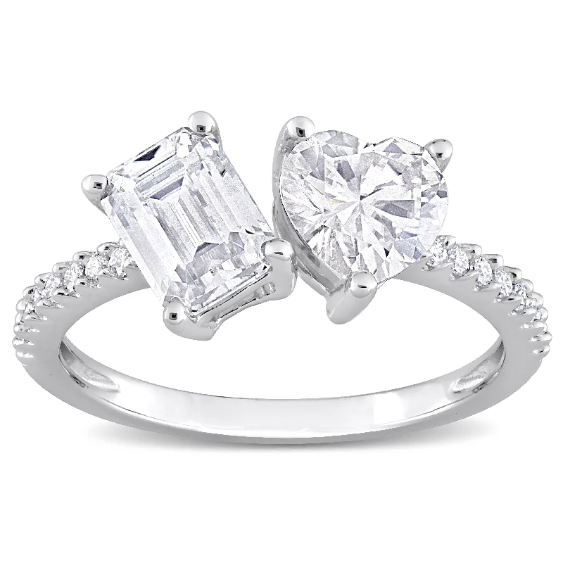 Miadora 2 1/8ct DEW Octagon Heart-Shape and Created Moissanite 2-Stone Ring in Sterling Silver