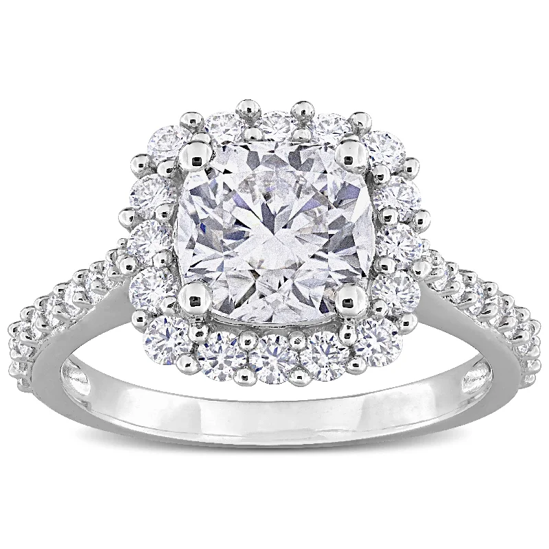 Miadora 2 3/4ct DEW Cushion-cut Created Moissanite Halo Ring in Sterling Silver