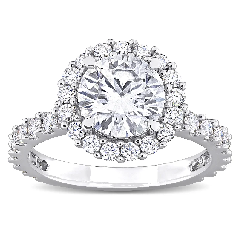 Miadora 2 4/5ct DEW Created Moissanite Halo Ring in Sterling Silver