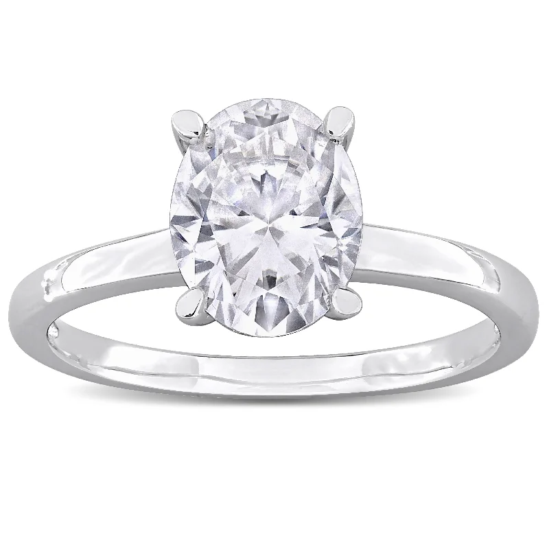 Miadora 2ct DEW Oval-cut Created Moissanite Solitaire Engagement Ring in Sterling Silver