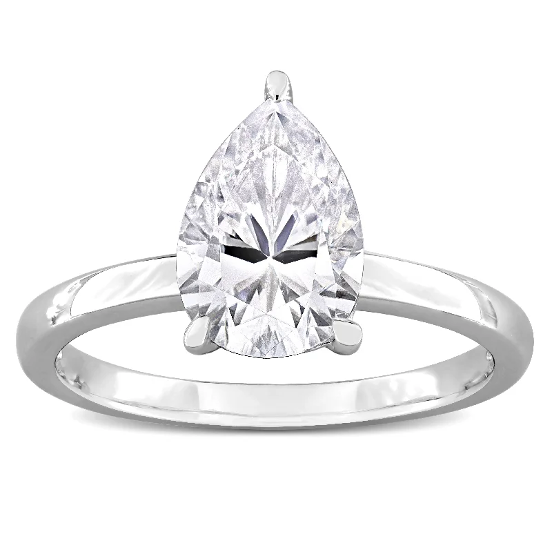 Miadora 2ct DEW Pear-Cut Created Moissanite Solitaire Ring in Sterling Silver