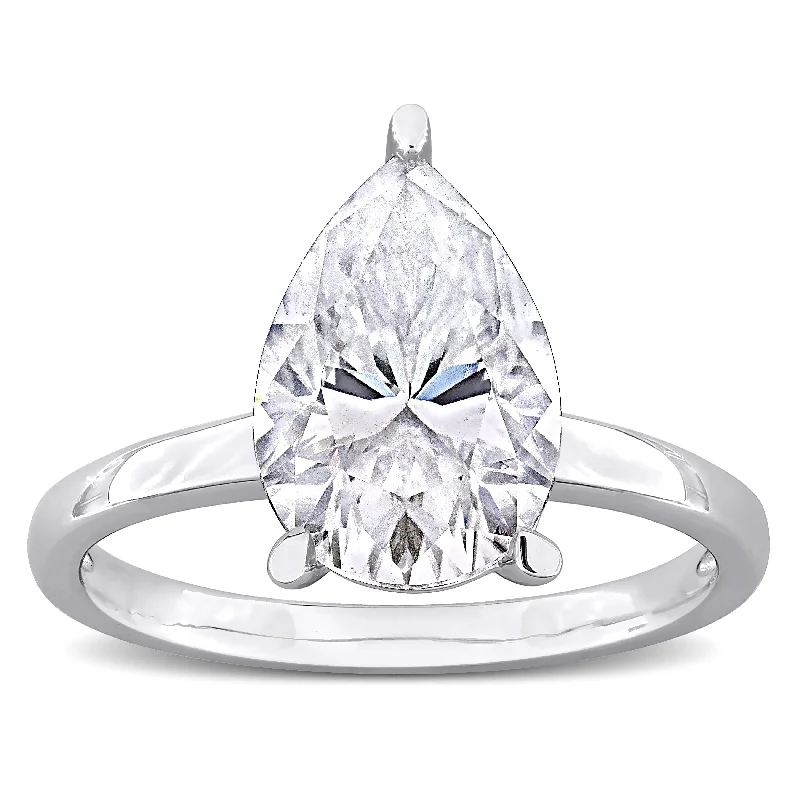 Miadora 3ct DEW Pear-cut Created Moissanite Solitaire Ring in Sterling Silver