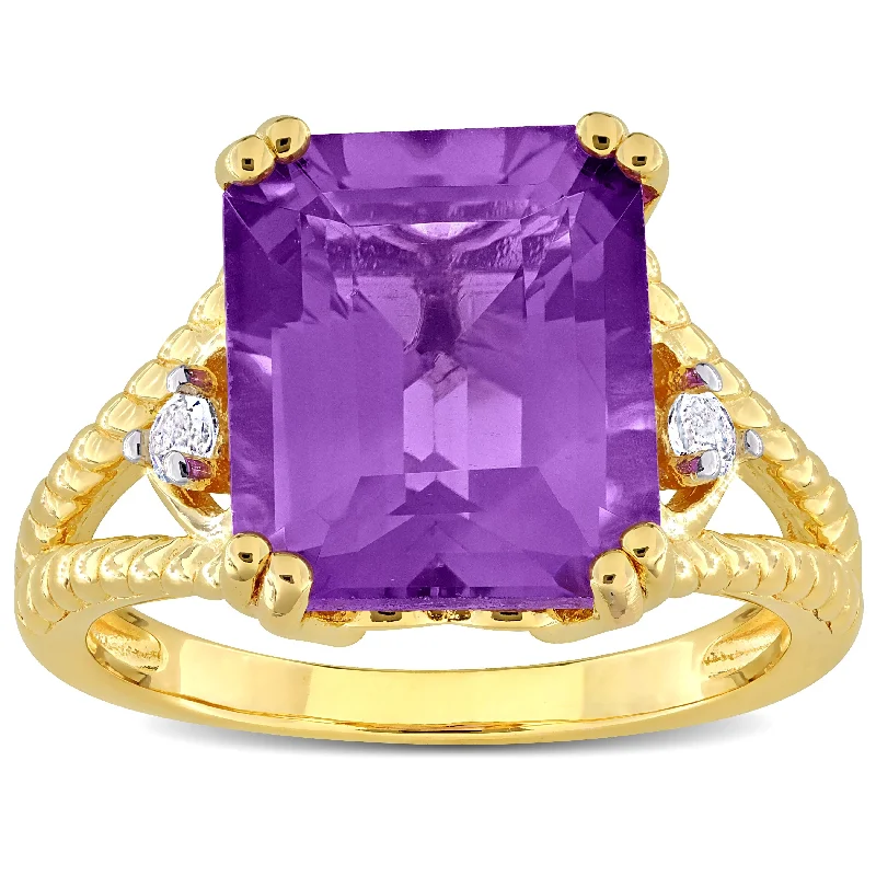 Miadora 5 1/8ct TGW Octagon-Cut Amethyst and White Topaz Cocktail Ring in Yellow Plated Sterling Silver