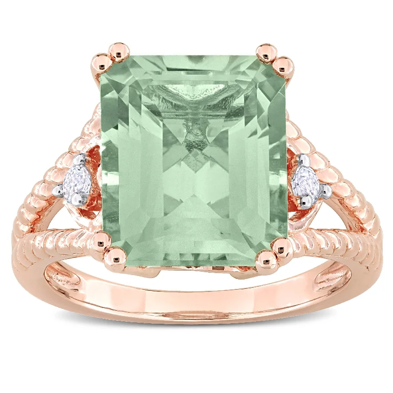 Miadora 5 2/3ct TGW Octagon-Cut Green Quartz and White Topaz Ring in Rose Plated Sterling Silver