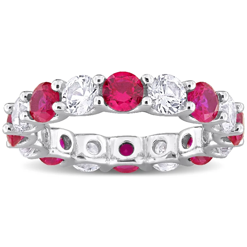 Miadora 5ct TGW Created Ruby and White Sapphire Eternity Ring in Sterling Silver