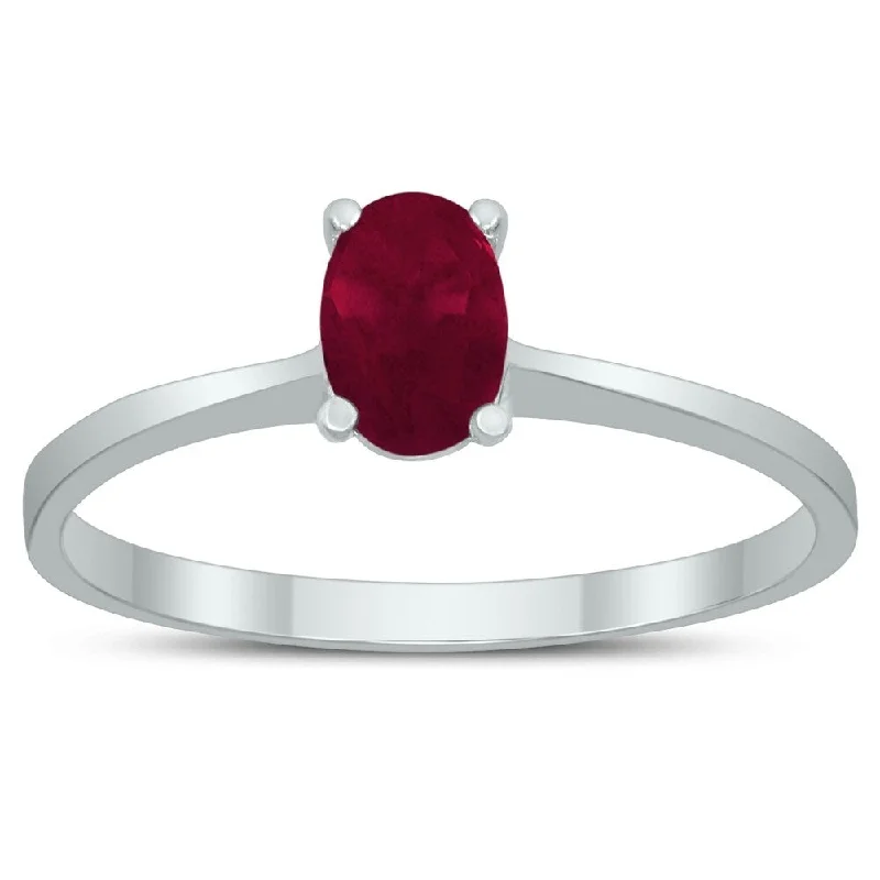 Oval Solitaire 6X4MM Ruby Ring in 10K White Gold