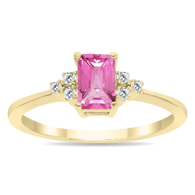 Pink Topaz and Diamond Regal Ring in 10k Yellow Gold