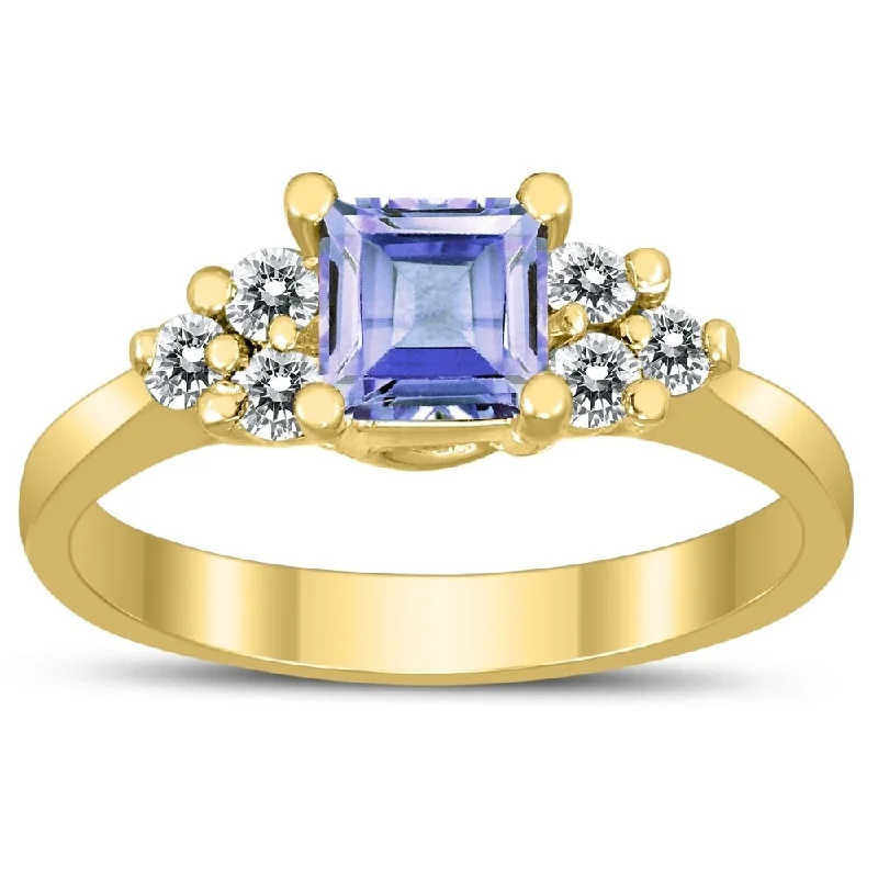 Princess Cut 5X5MM Tanzanite and Diamond Duchess Ring in 10K Yellow Gold