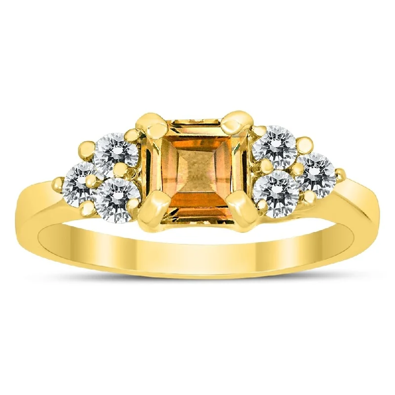 Princess Cut 6X6MM Citrine and Diamond Duchess Ring in 10K Yellow Gold