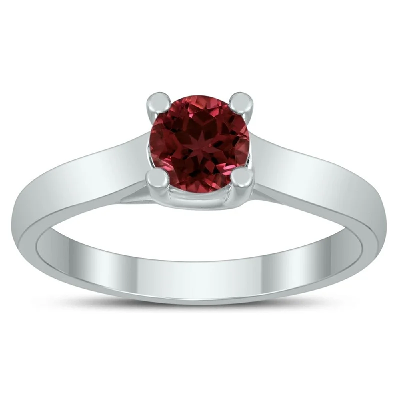 Round 5MM Garnet Cathedral Solitaire Ring in 10K White Gold