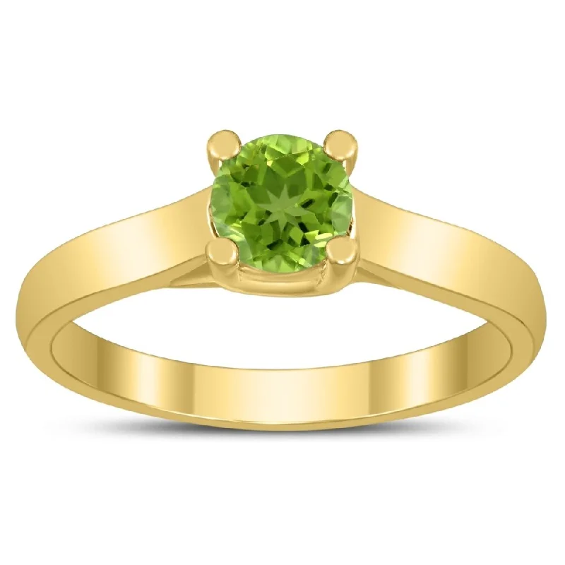 Round 5MM Peridot Cathedral Solitaire Ring in 10K Yellow Gold