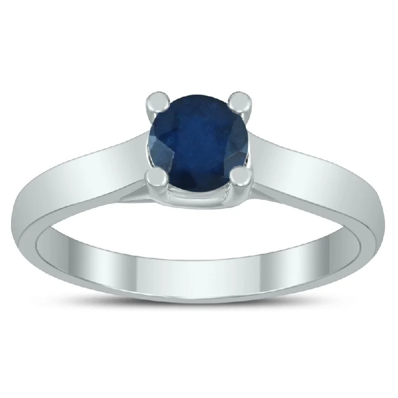 Round 5MM Sapphire Cathedral Solitaire Ring in 10K White Gold