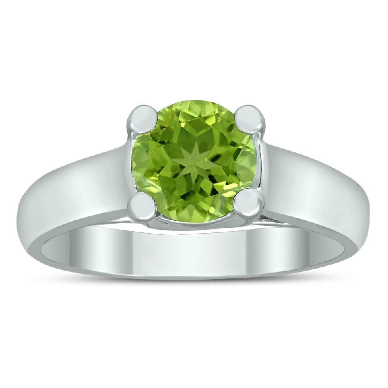 Round 7MM Peridot Cathedral Solitaire Ring in 10K White Gold