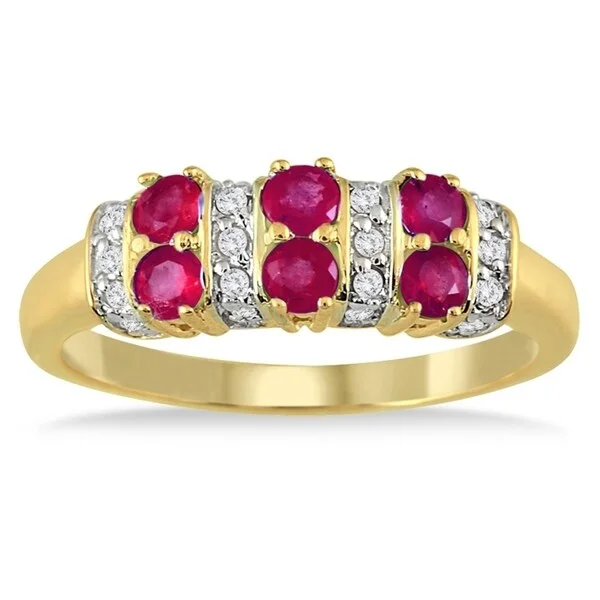 Six Stone Ruby and Diamond 14k Yellow Gold