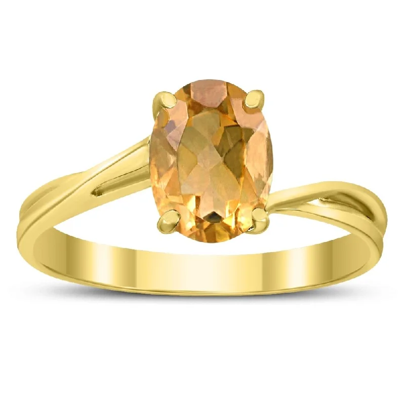 Solitaire Oval 8X6MM Citrine Gemstone Twist Ring in 10K Yellow Gold