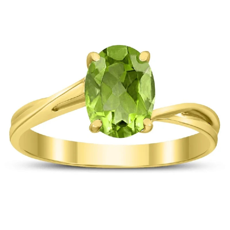 Solitaire Oval 8X6MM Peridot Gemstone Twist Ring in 10K Yellow Gold