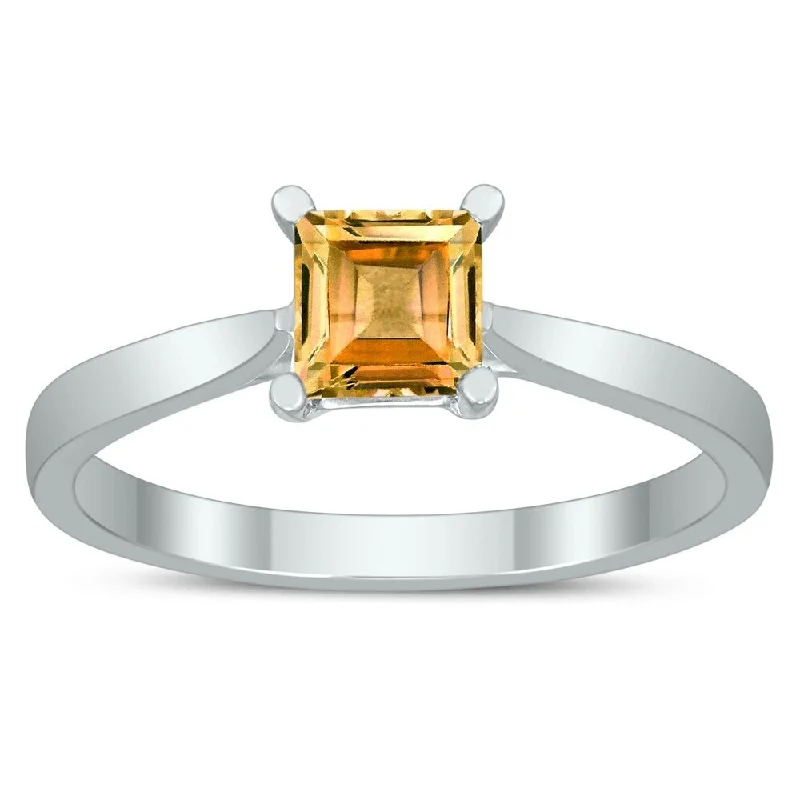 Square Princess Cut 5MM Citrine Solitaire Ring in 10K White Gold