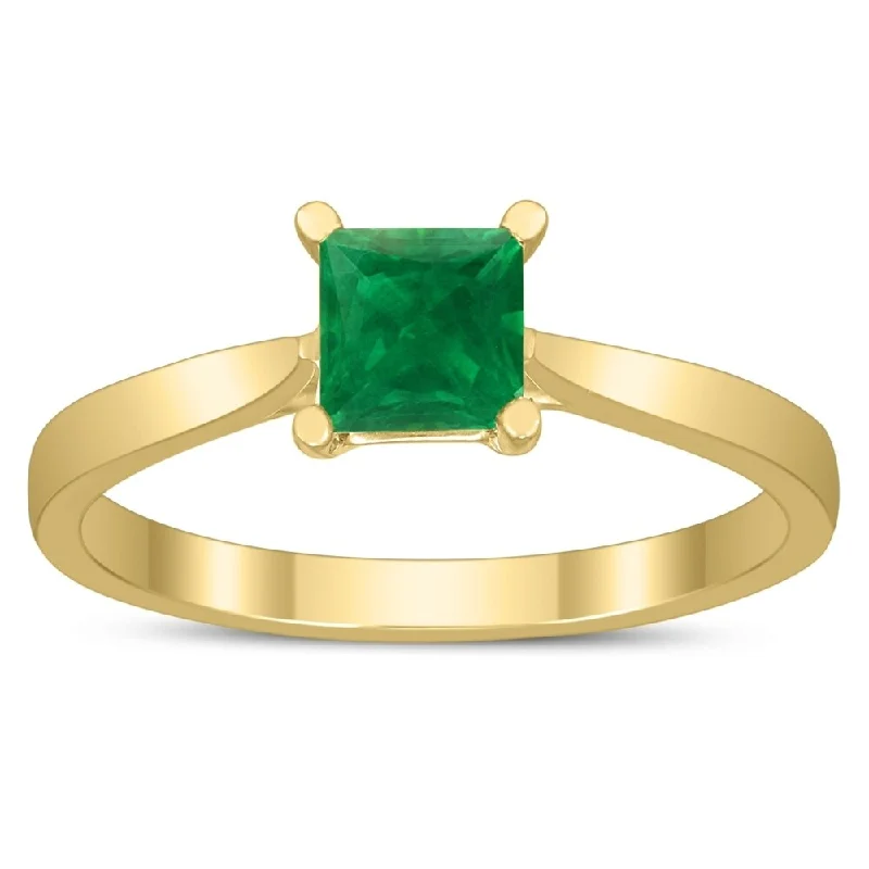 Square Princess Cut 5MM Emerald Solitaire Ring in 10K Yellow Gold