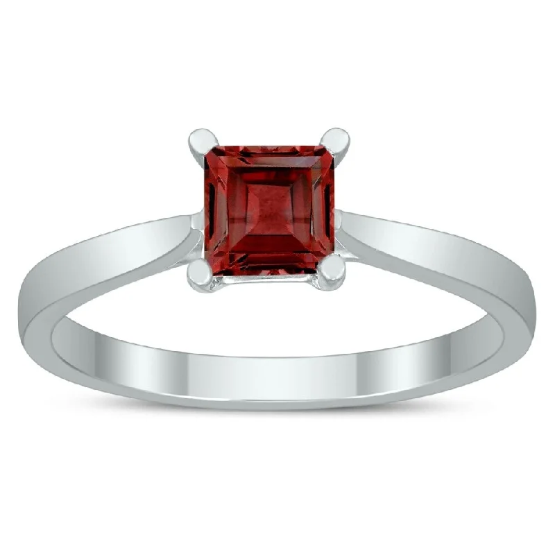 Square Princess Cut 5MM Garnet Solitaire Ring in 10K White Gold