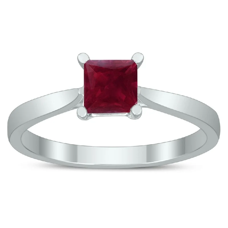 Square Princess Cut 5MM Ruby Solitaire Ring in 10K White Gold