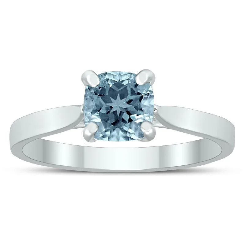 Square Princess Cut 6MM Aquamarine Solitaire Ring in 10K White Gold