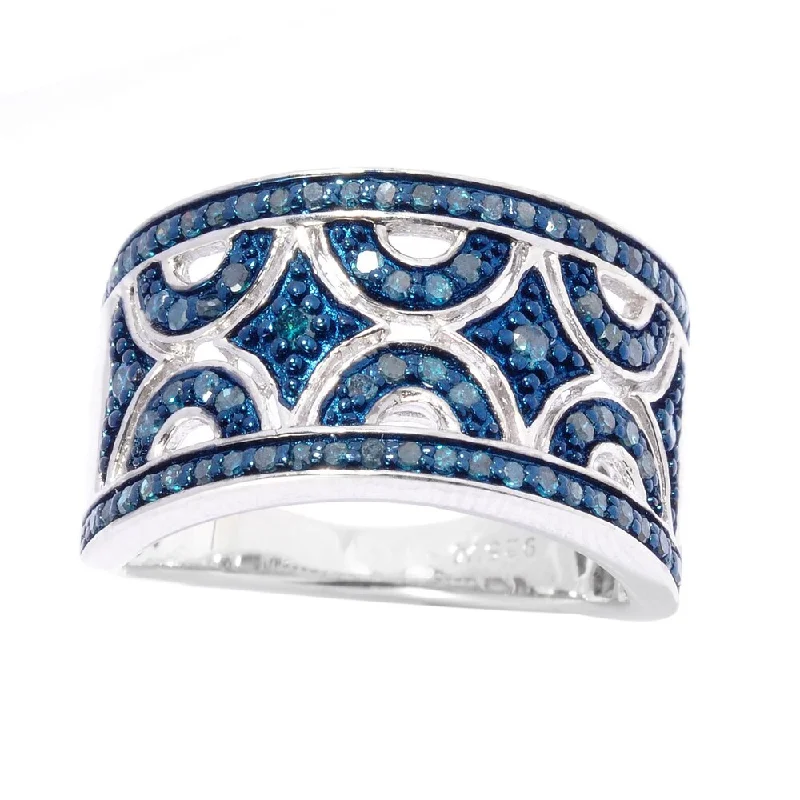 Sterling Silver 1/2ct TDW Blue Diamond Art Deco Ring