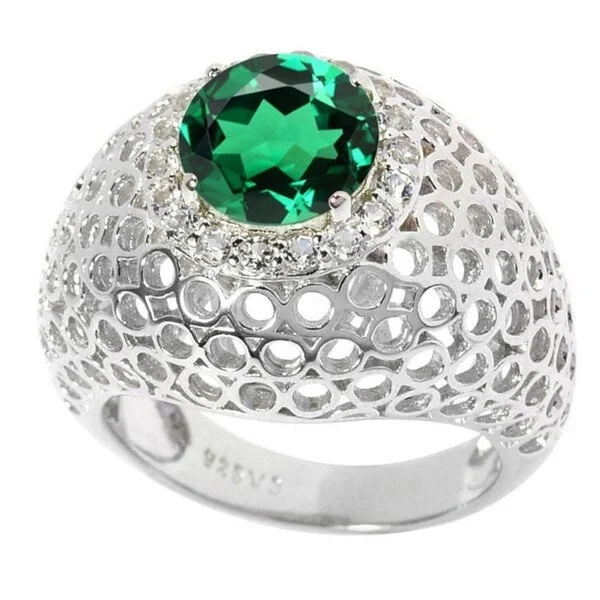 Sterling Silver Green Emerald and White Topaz Cut-Out Dome Ring