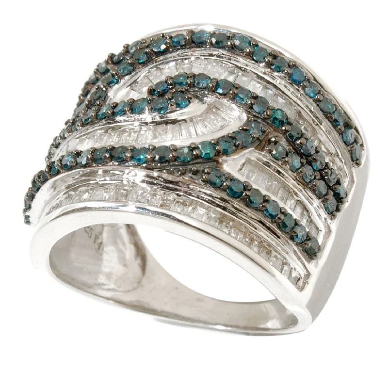 Sterling Silver Natural Blue and White Diamond Ring