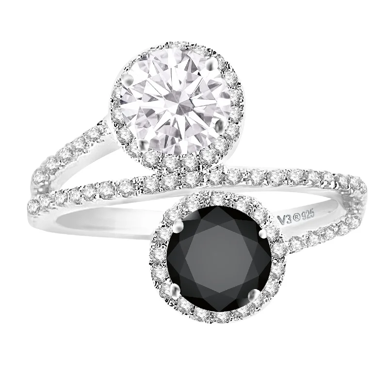 Sterling Silver with Black Diamond, Moissanite & White Topaz Ring