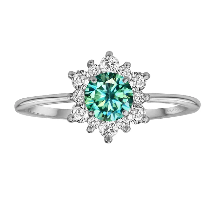 Sterling Silver with Green Moissanite and White Topaz Flower Ring