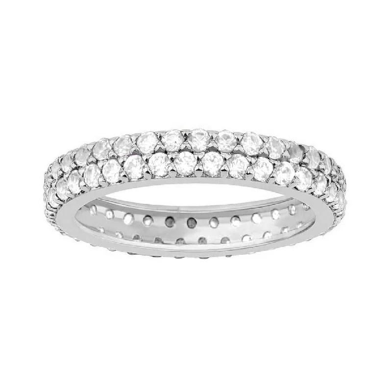 Sterling Silver with Moissanite Two Row Eternity Band Ring