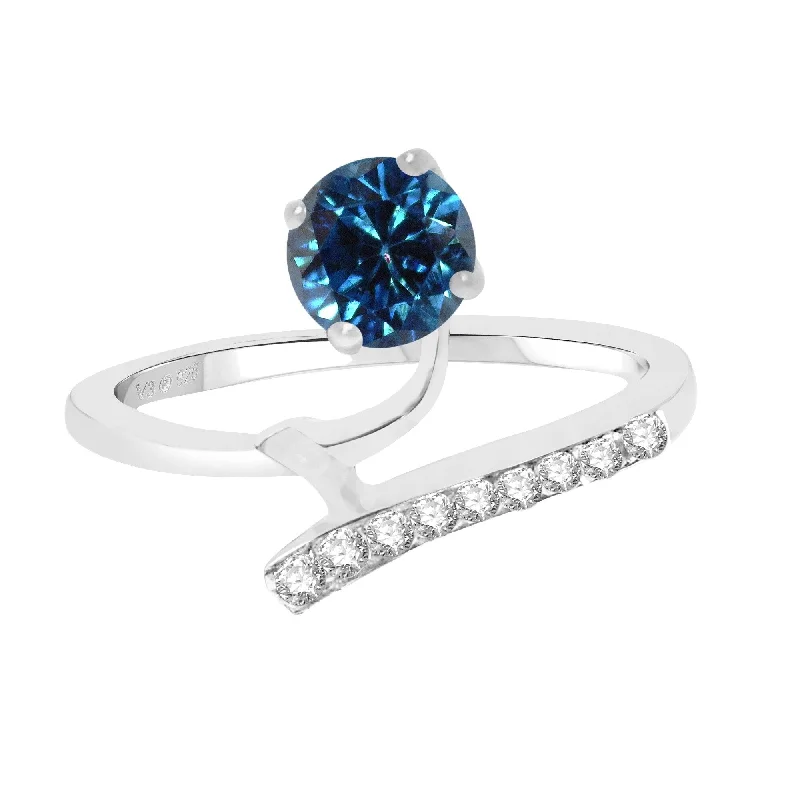 Sterling Silver with Natural Blue Diamond and White Topaz Bypass Ring