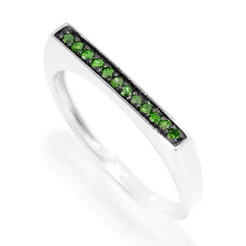 Sterling Silver with Natural Green Diamond Stackable Band Ring