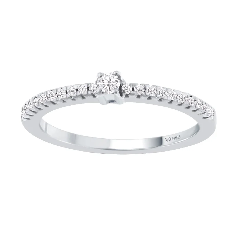 Sterling Silver with Natural White Diamond Stackable Band Ring