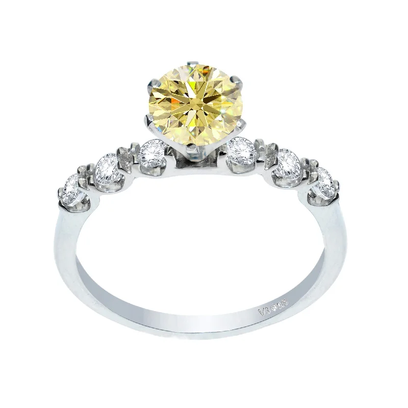 Sterling Silver with Yellow Moissanite and White Topaz Engagement Ring