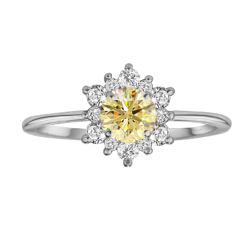 Sterling Silver with Yellow Moissanite and White Topaz Flower Ring