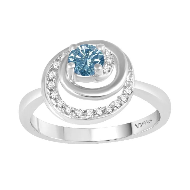 White Gold with Blue Moissanite and White Diamond Solitaire Ring