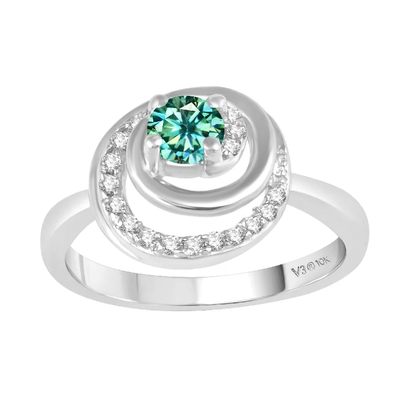 White Gold with Green Moissanite and White Diamond Solitaire Ring