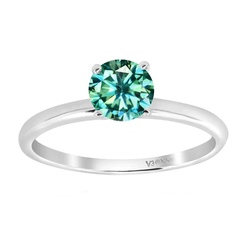 White Gold with Green Moissanite Solitaire Ring