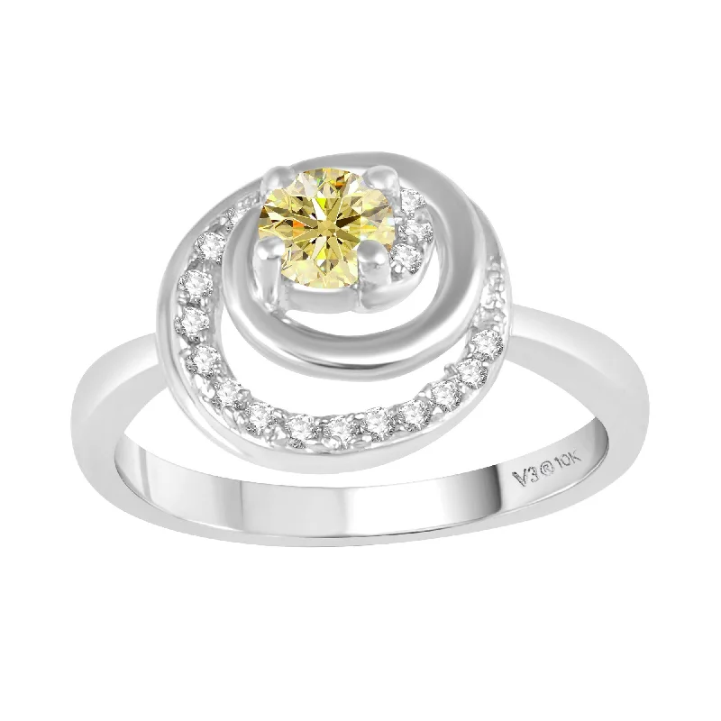 White Gold with Yellow Moissanite and White Diamond Solitaire Ring