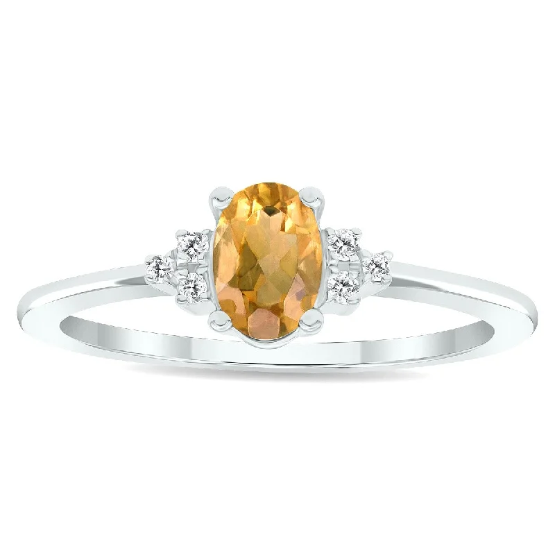 Women's Citrine and Diamond Half Moon Ring in 10K White Gold