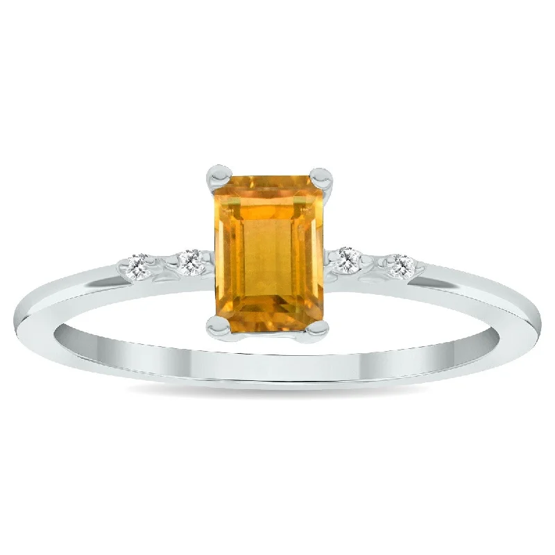 Women's Citrine and Diamond Sparkle Ring in 10K White Gold