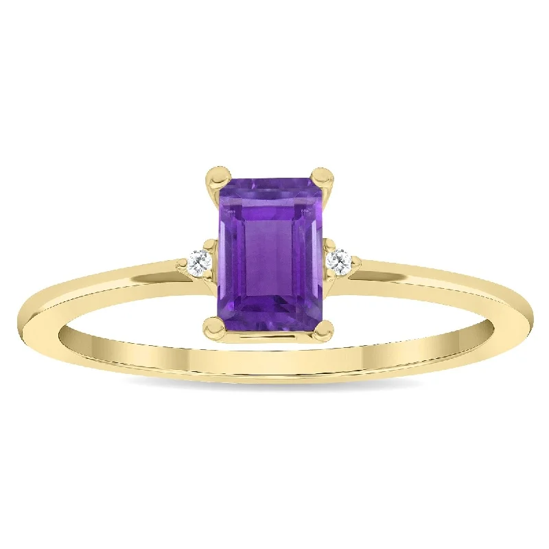 Women's Emerald Cut Amethyst and Diamond Classic Band in 10K Yellow Gold